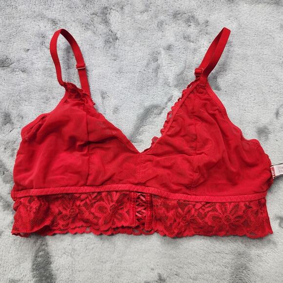 Victoria's Secret Bra Womens M Red Lace Criss Cross Detail Bralette Lined Sexy - Picture 4 of 10